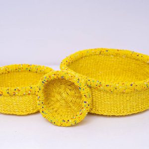 yellow beaded baskets