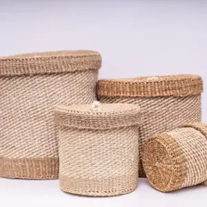 lidded sisal storage basket