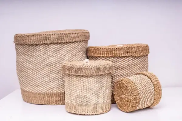 lidded sisal storage basket